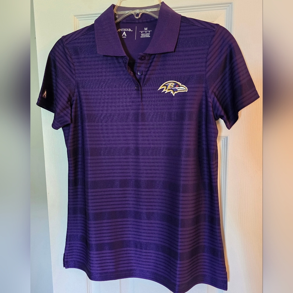 Antigua Purple Striped Polo with Embroidered Logo